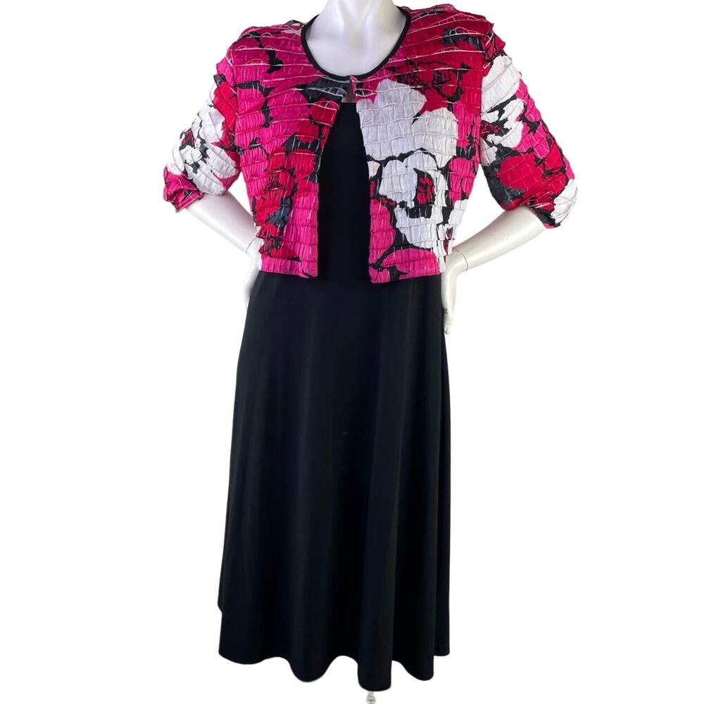 Womens R&K Originals Black Tank Midi Dress Fuscia SS Ruffled Artsy Jacket 12P